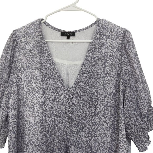 1. State Womens V-Neck Blouse L Light Purple & White Floral Print Polyester - Picture 10 of 10